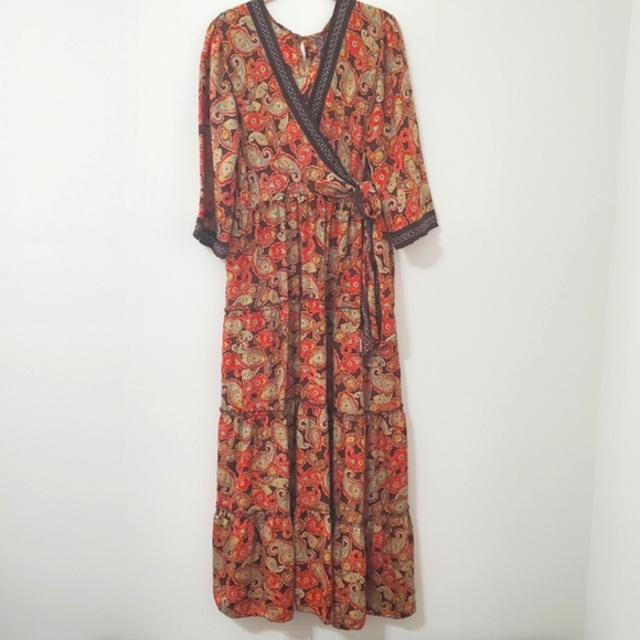 Me 2 Magic Multi Paisley Faux Wrap Bohemian Maxi Dress 3XL - Picture 1 of 9
